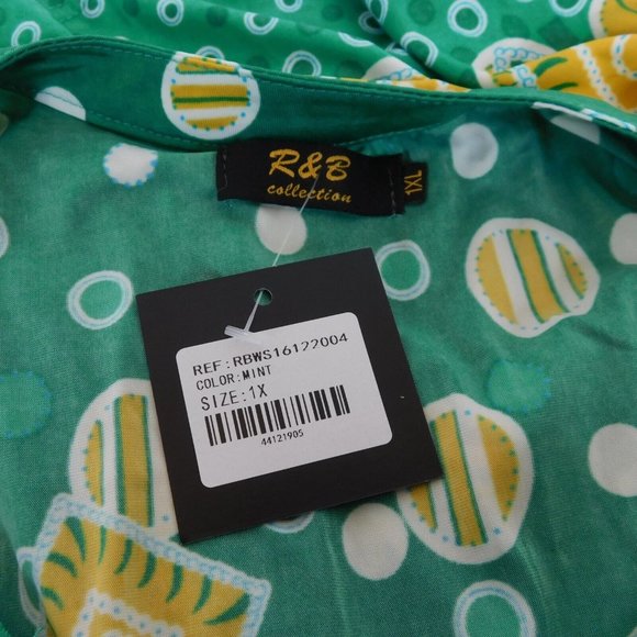 R&B Collections Women Green Yellow Tunic Blouse Shirt Top Plus Size 1X New Tags - Picture 5 of 12